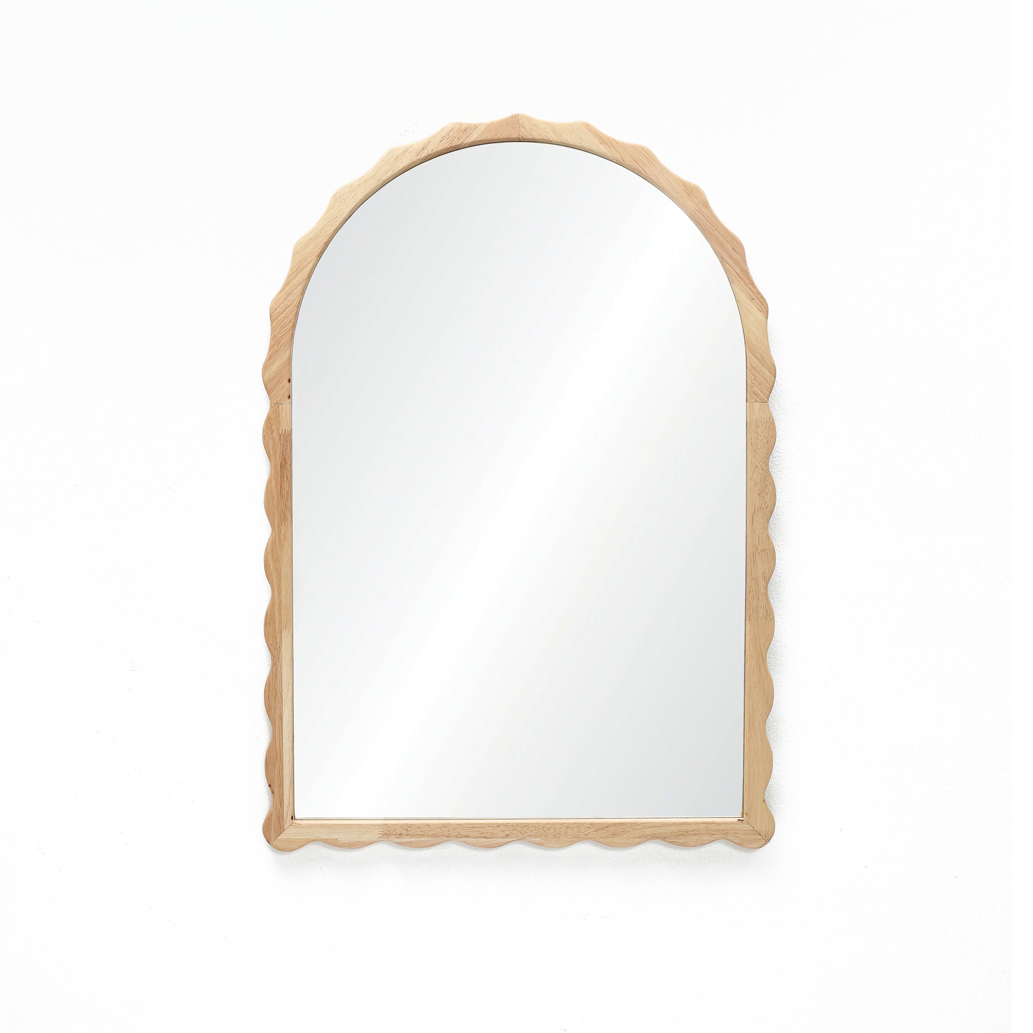 34-Inch Tall Arch Natural Rubberwood Scalloped Frame Wall Mirror