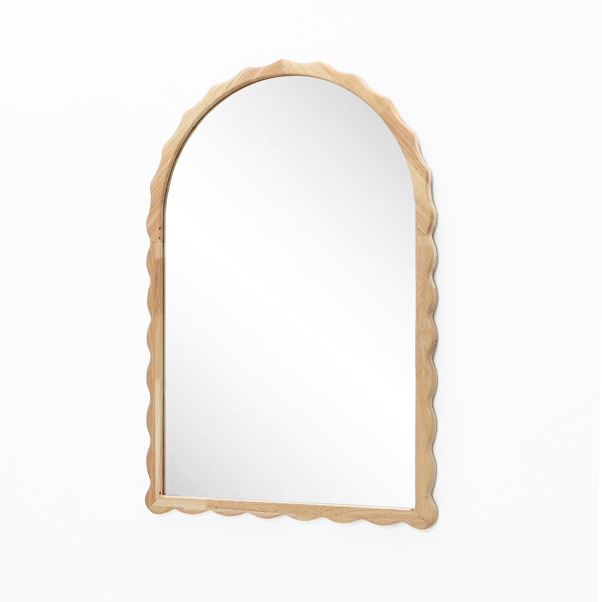 34-Inch Tall Arch Natural Rubberwood Scalloped Frame Wall Mirror