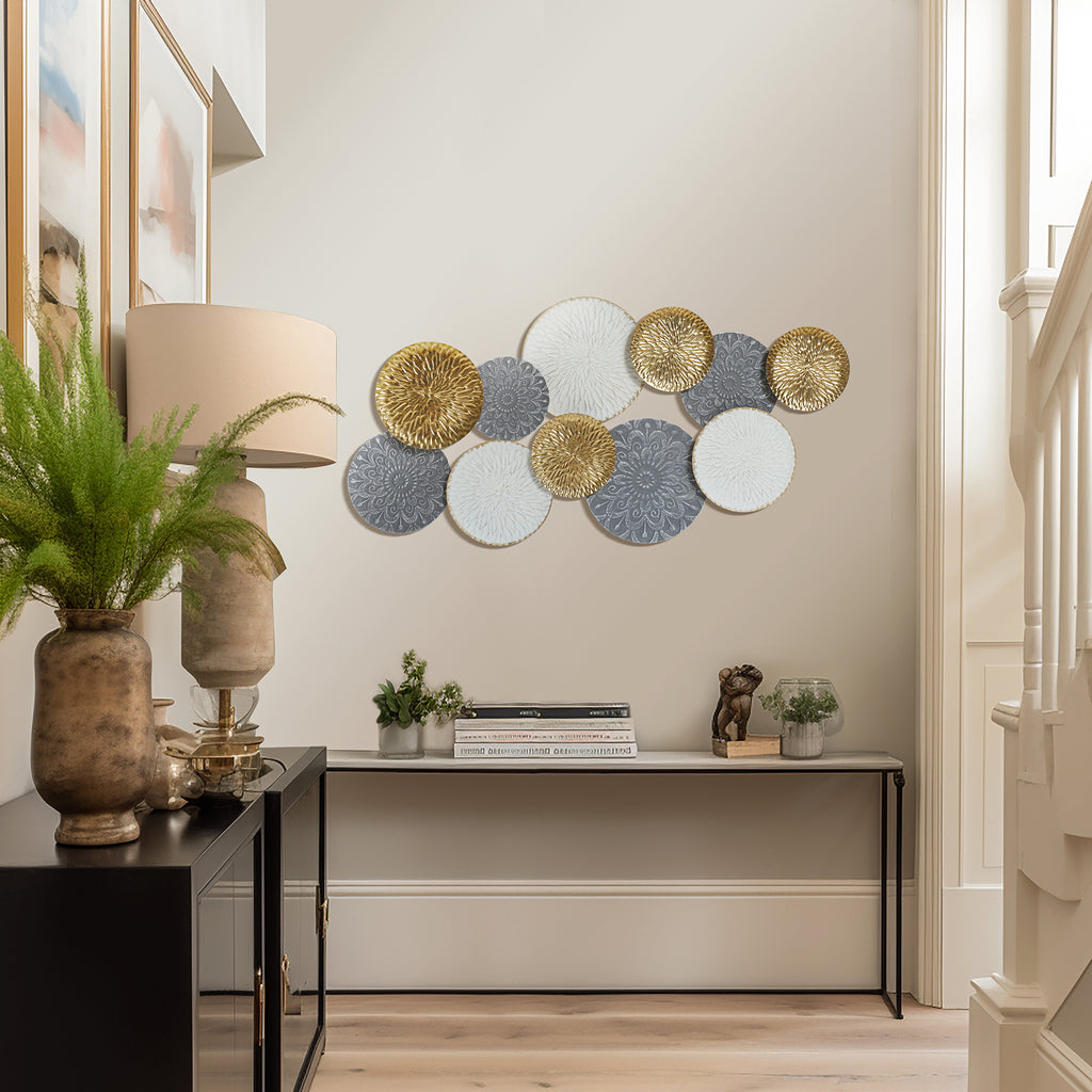 48-In Wide Connected Circles Metal Wall Decor Sculpture