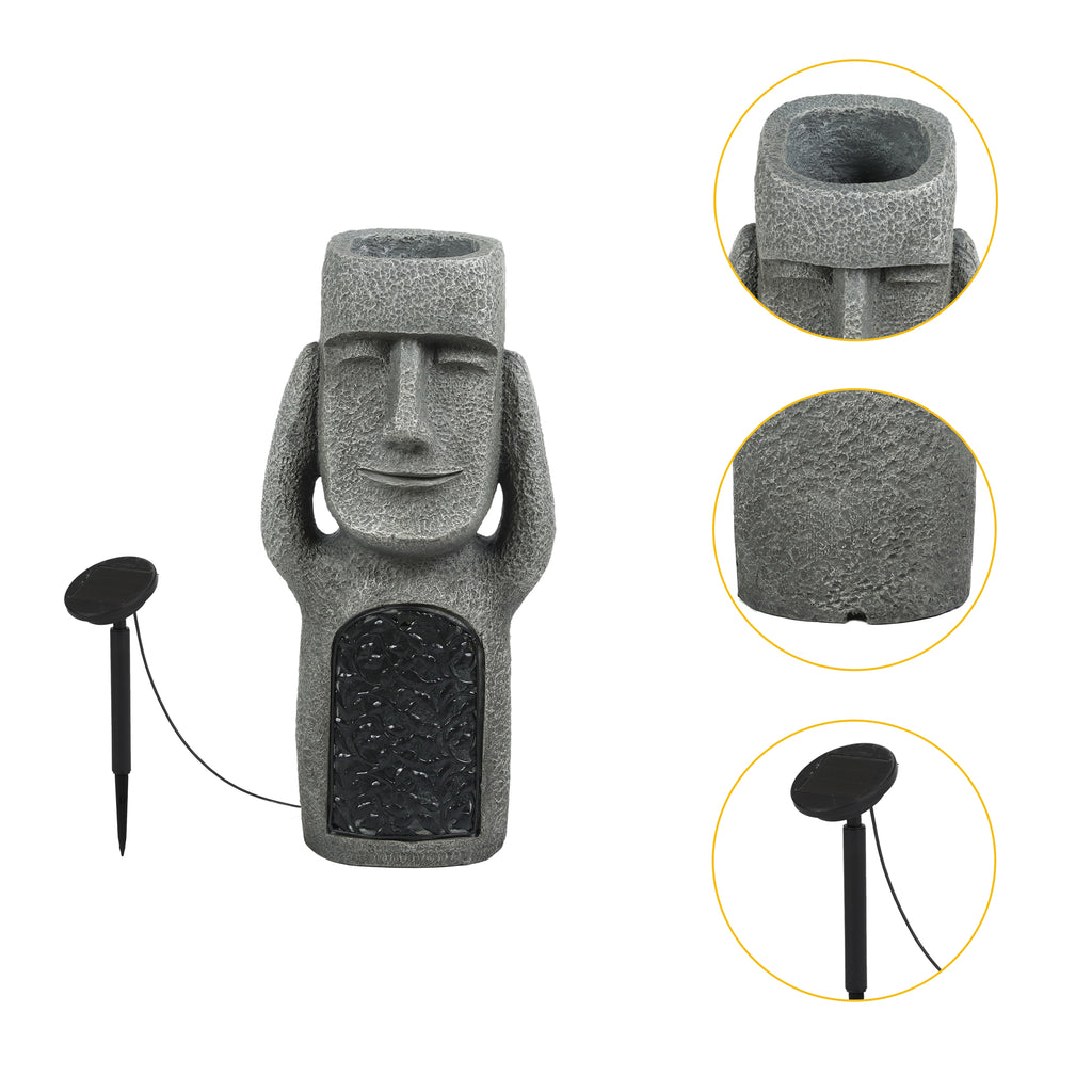 Solar-Powered Easter Island Moai Statue Planter with LED Lights – Outdoor Garden, Patio & Balcony Decor