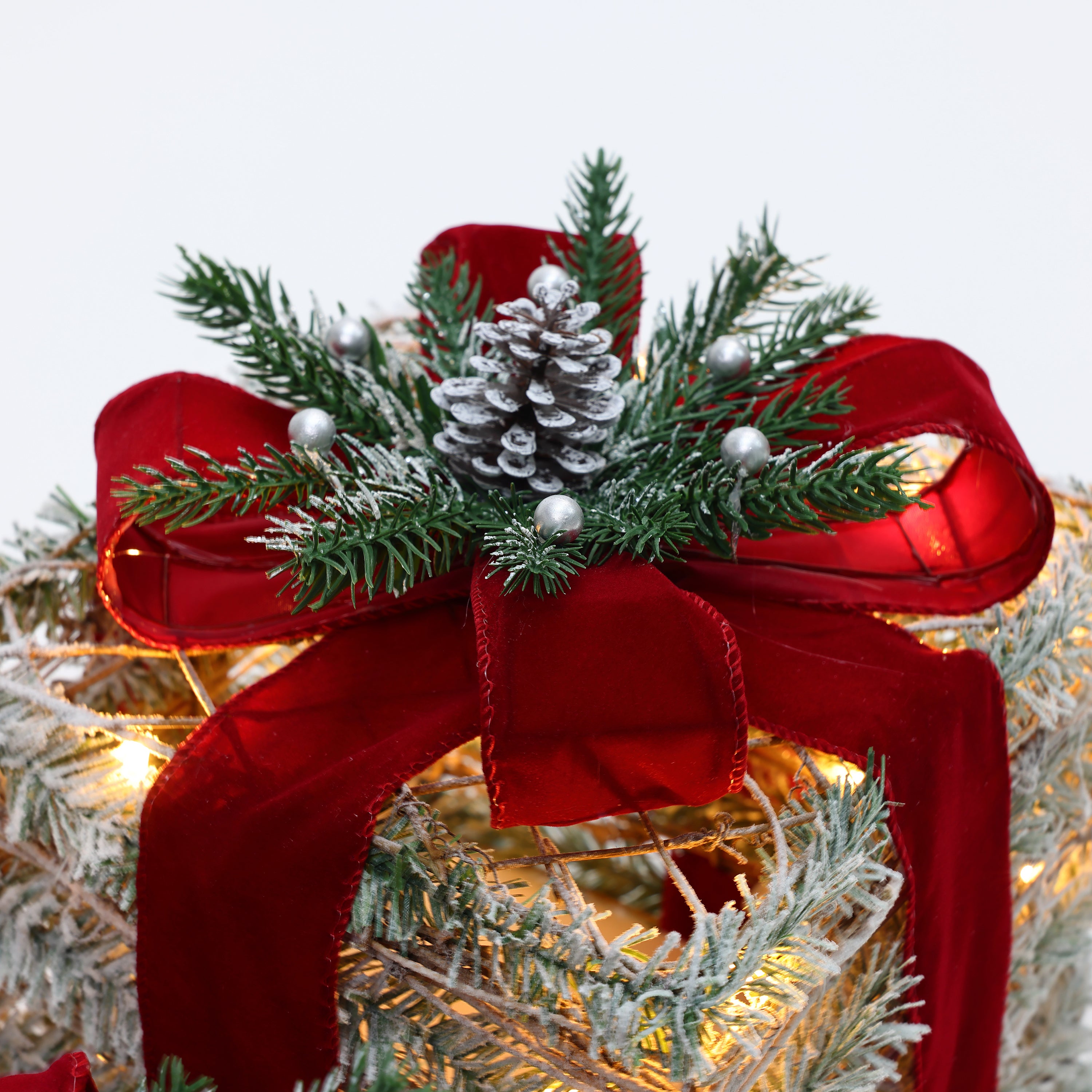 3-Piece Frosted Faux Cedar Branch Giftbox Holiday Decoration Set with Lights