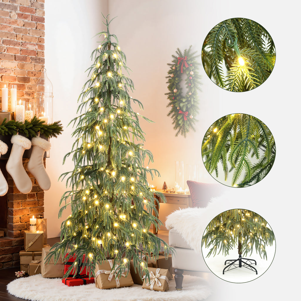 6.5Ft Pre-Lit Slim Artificial Cedar Christmas Tree with Metal Stand