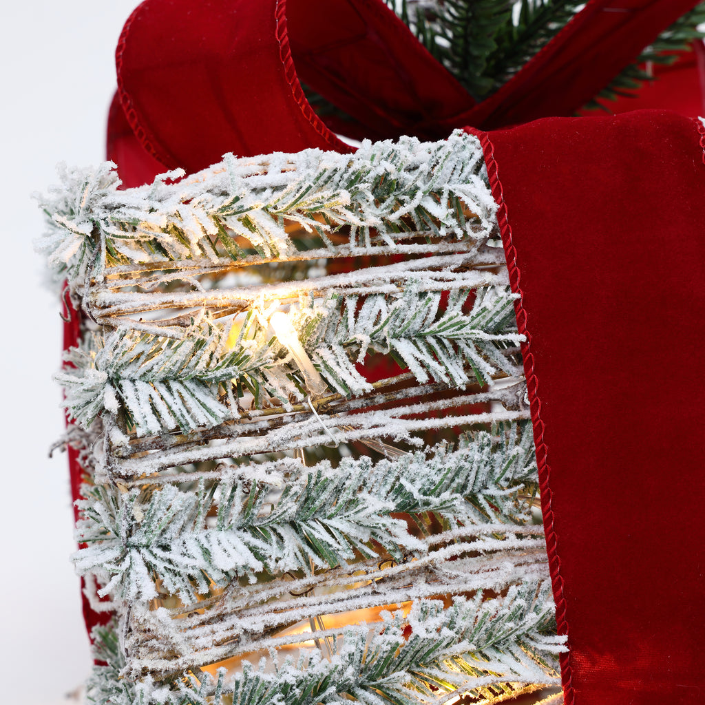 3-Piece Frosted Faux Cedar Branch Giftbox Holiday Decoration Set with Lights