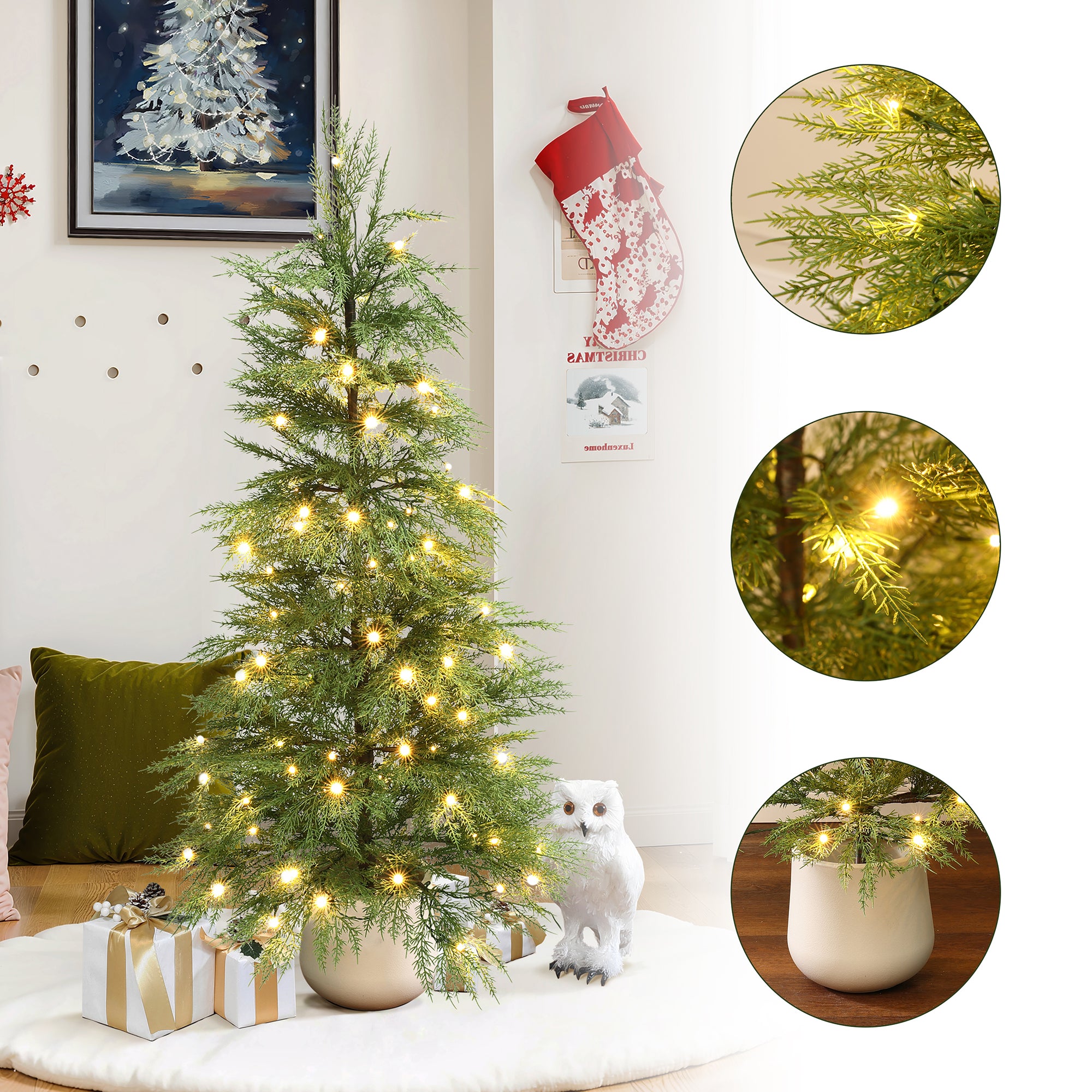4.5Ft Pre-Lit Artificial Potted Tree with Green Branches