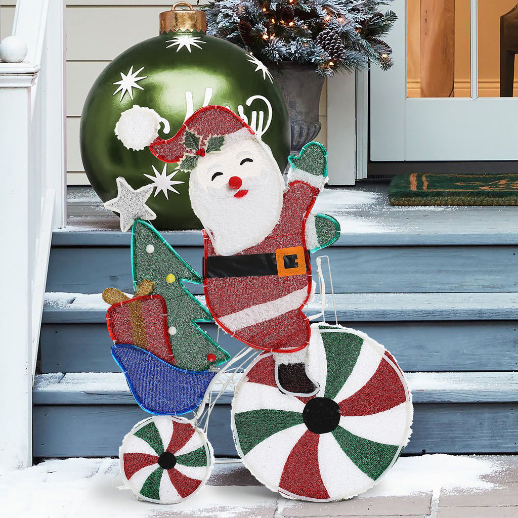 Santa on Peppermint Bike Lighted Holiday Decoration