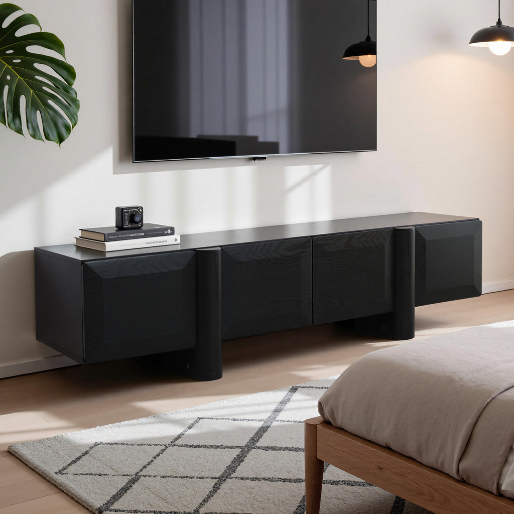 Modern Black Media Console Cabinet, 63'' Engineered Wood TV Stand
