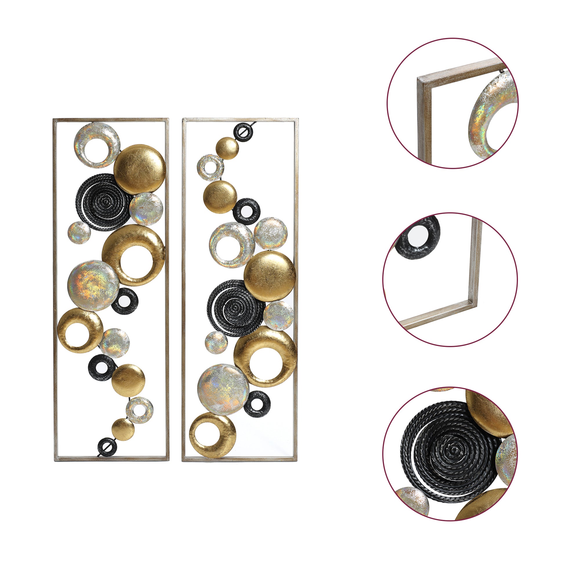 Modern Abstract Iron Wall Art – Geometric Metal Panels with Dynamic Circular Elements
