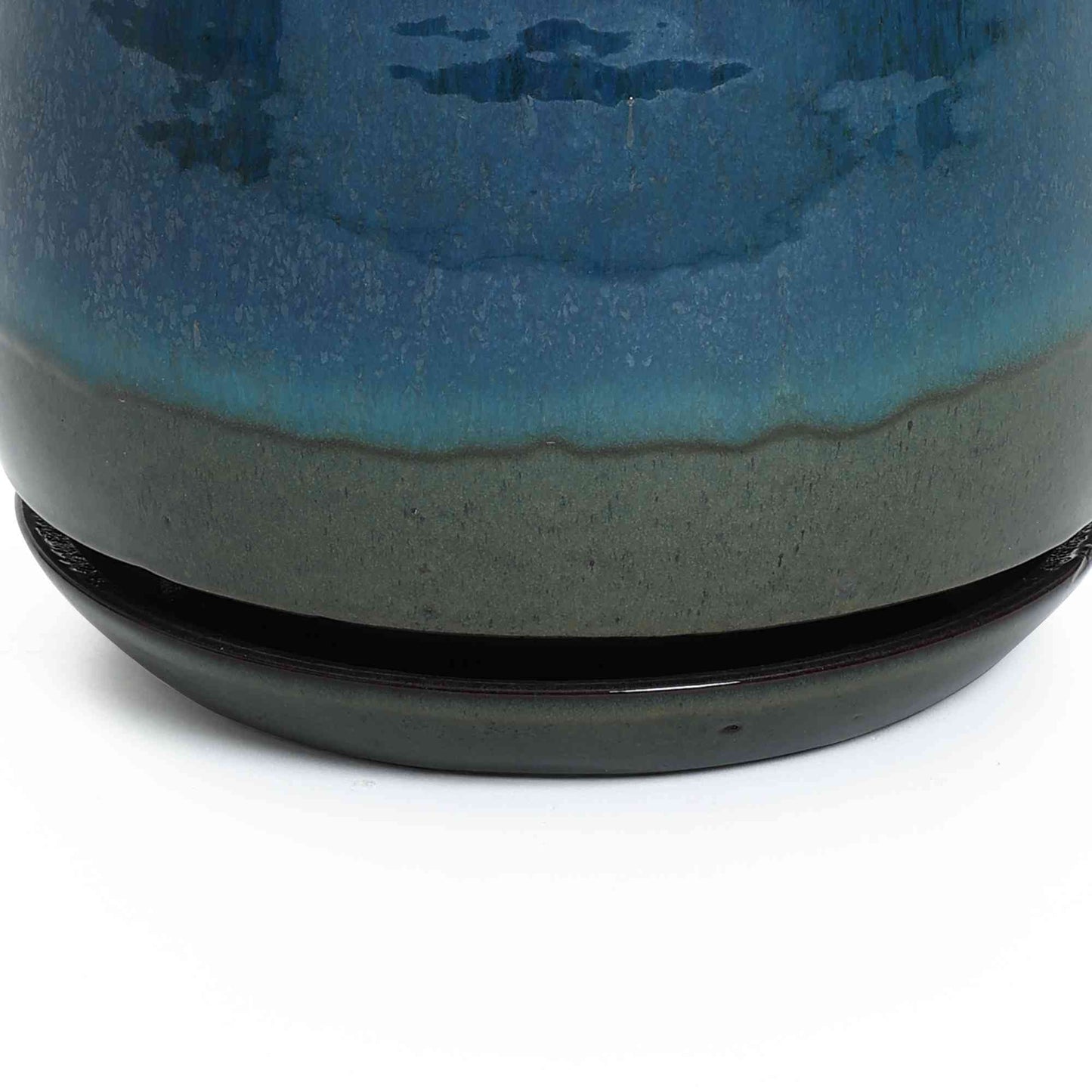 Ridge Glazed Ceramic Round Planter, Blue-Green Ombre, 10.5"