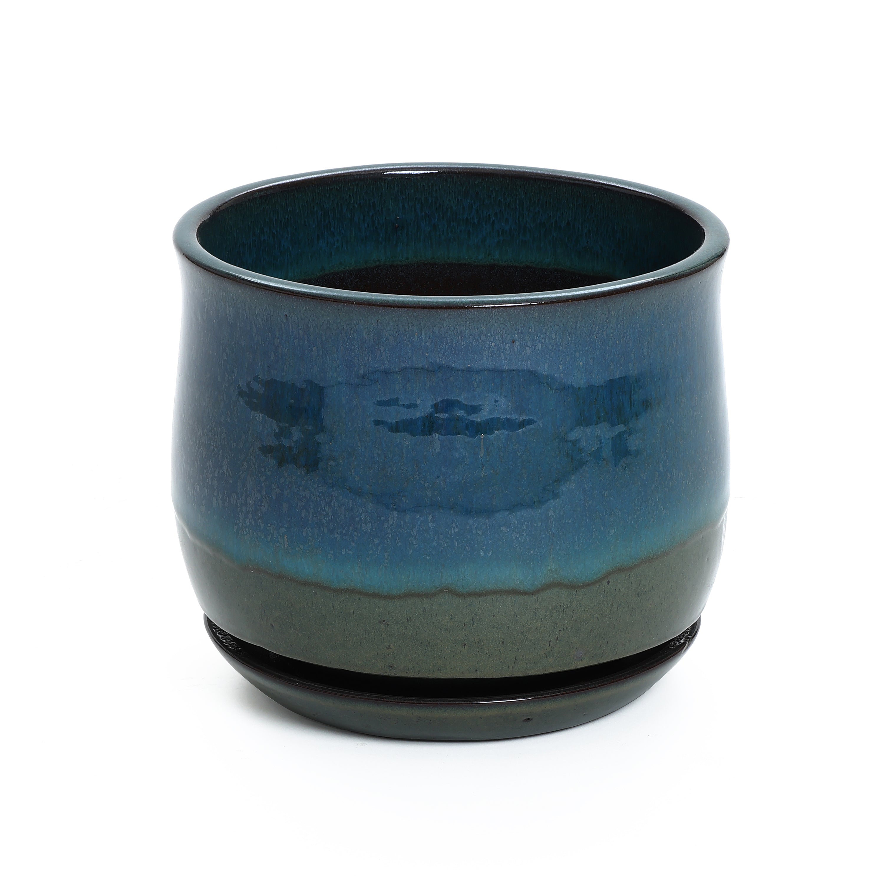 Blue and Green Ombre Round Decorative Ceramic Planter Pot