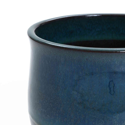 Ridge Glazed Ceramic Round Planter, Blue-Green Ombre, 10.5"