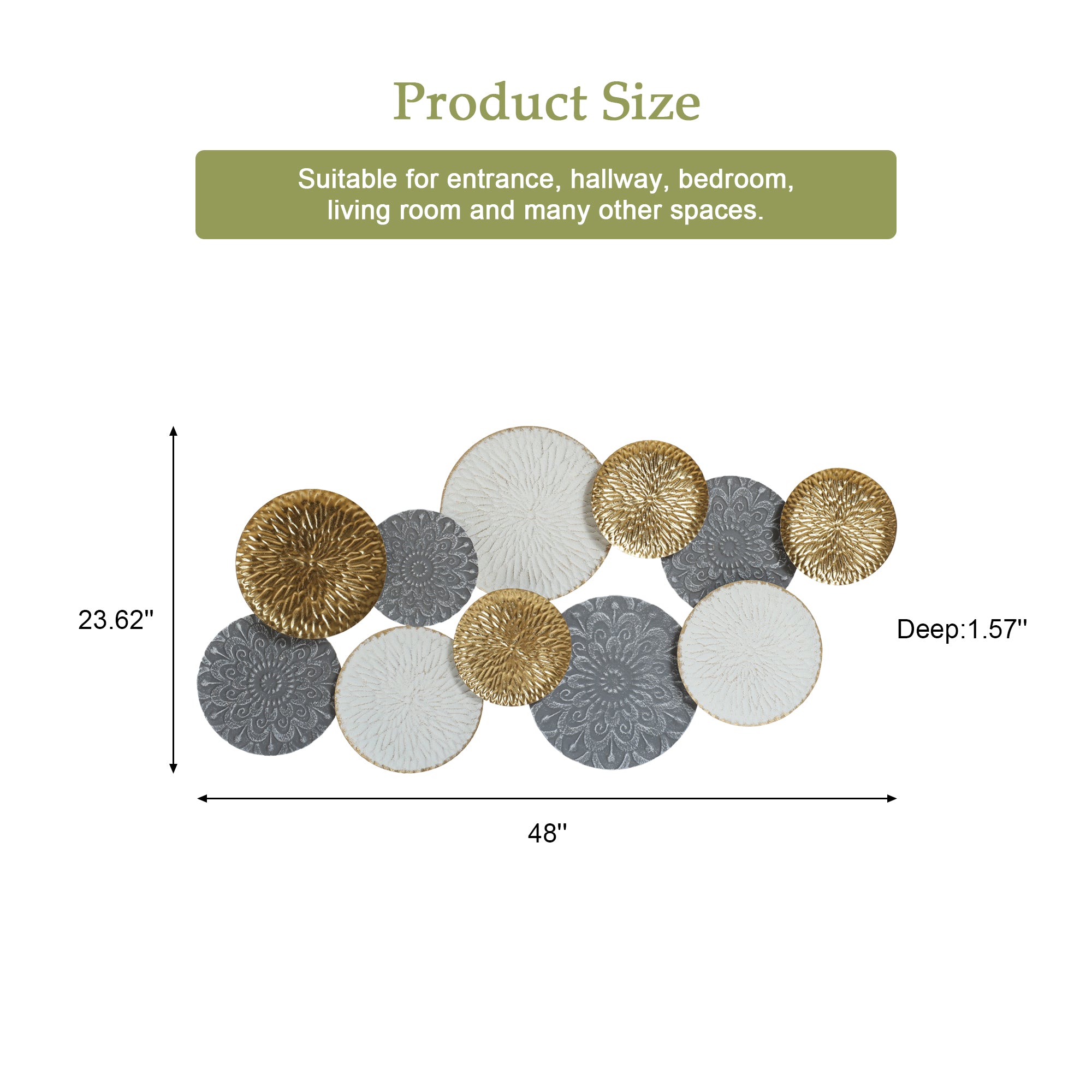 48-In Wide Connected Circles Metal Wall Decor Sculpture