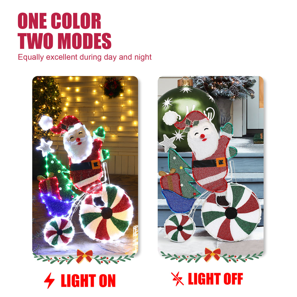 3D Illuminated Santa Claus Decoration Light – LED Lit Holiday Sculpture with Candy Cane, Christmas Tree & Gift Box Elements for Indoor & Outdoor Use