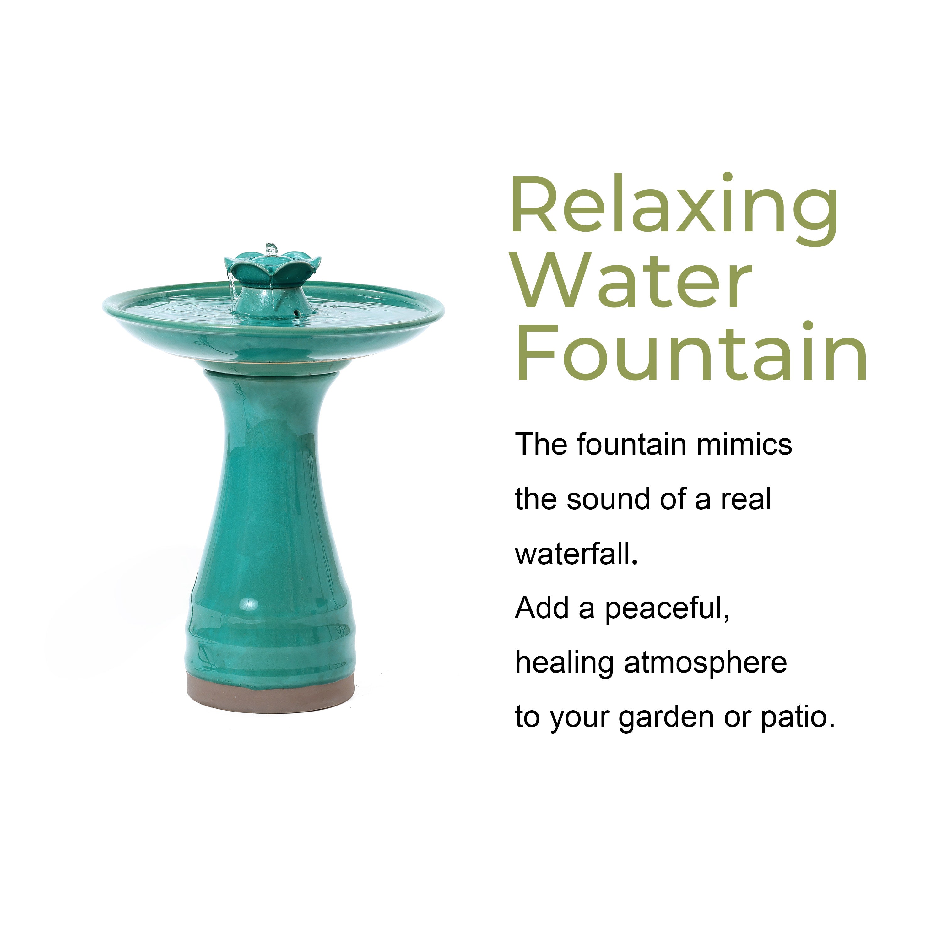Aqua Glazed Ceramic 22-In Tall Birdbath Fountain