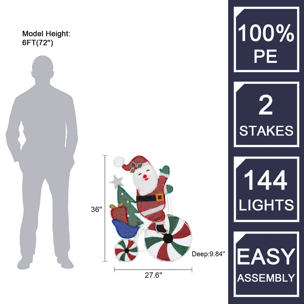 Santa on Peppermint Bike Lighted Holiday Decoration