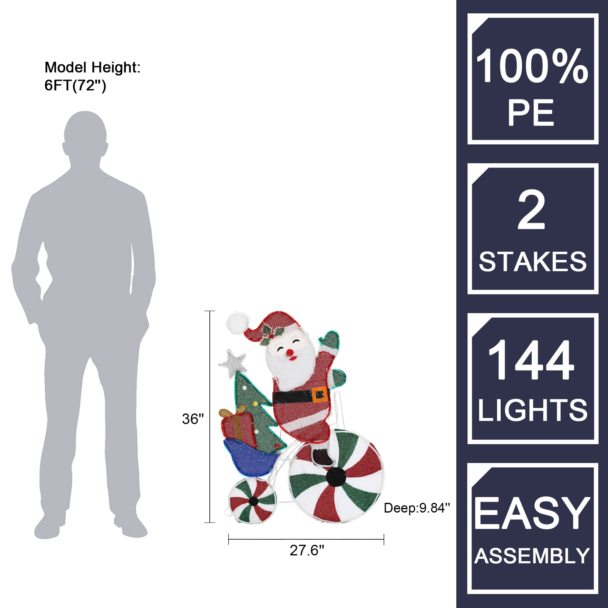 Santa on Peppermint Bike Lighted Holiday Decoration