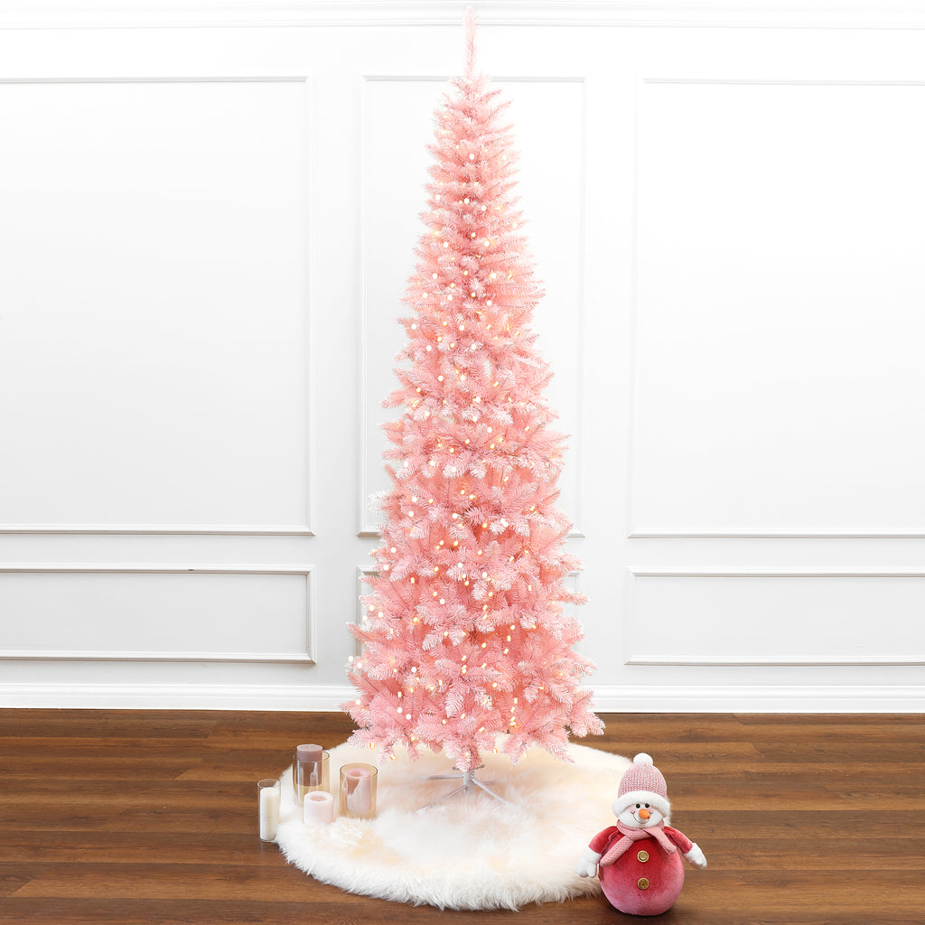 7Ft Pre-Lit Pink Slim Tree with Metal Stand