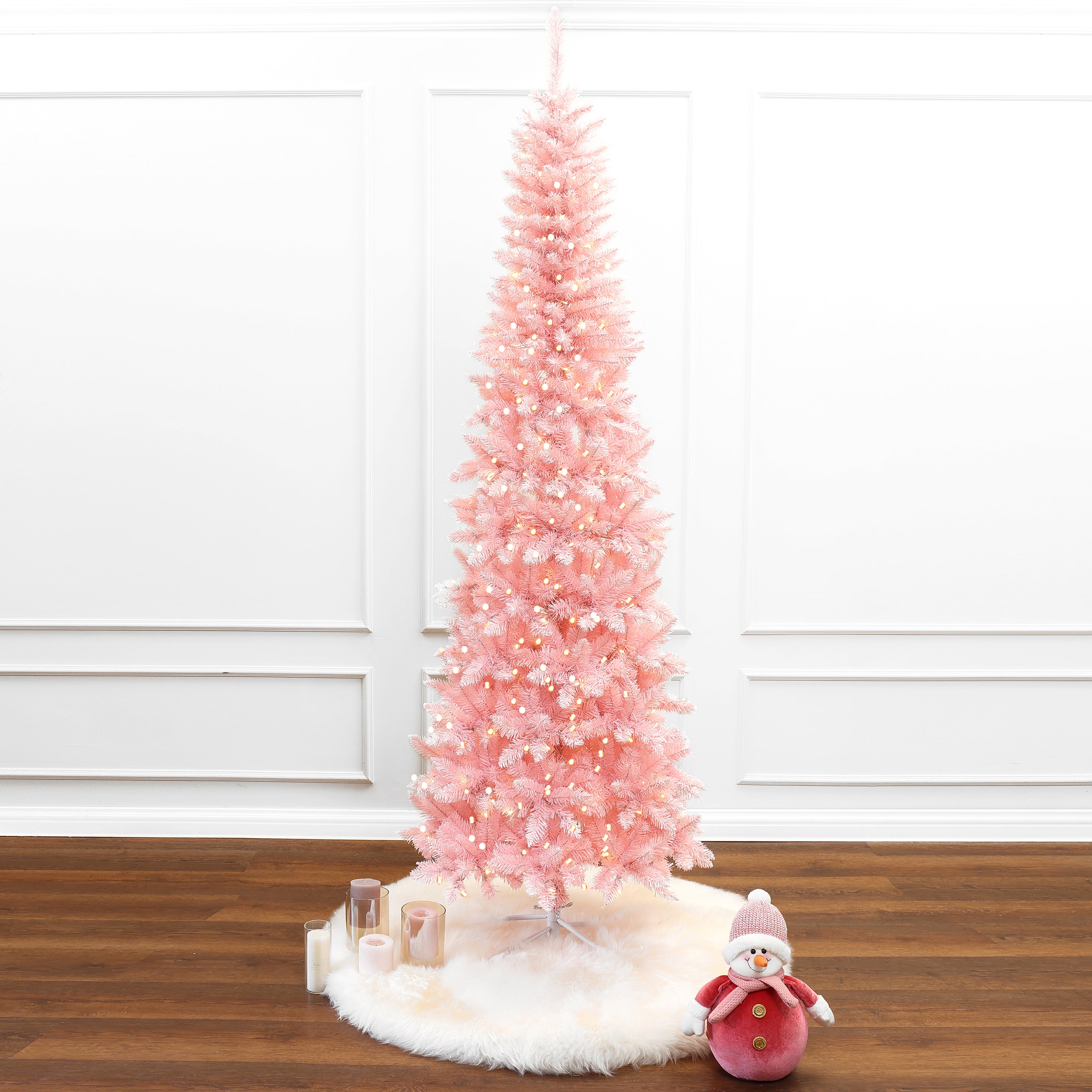 7Ft Pre-Lit Pink Slim Tree with Metal Stand