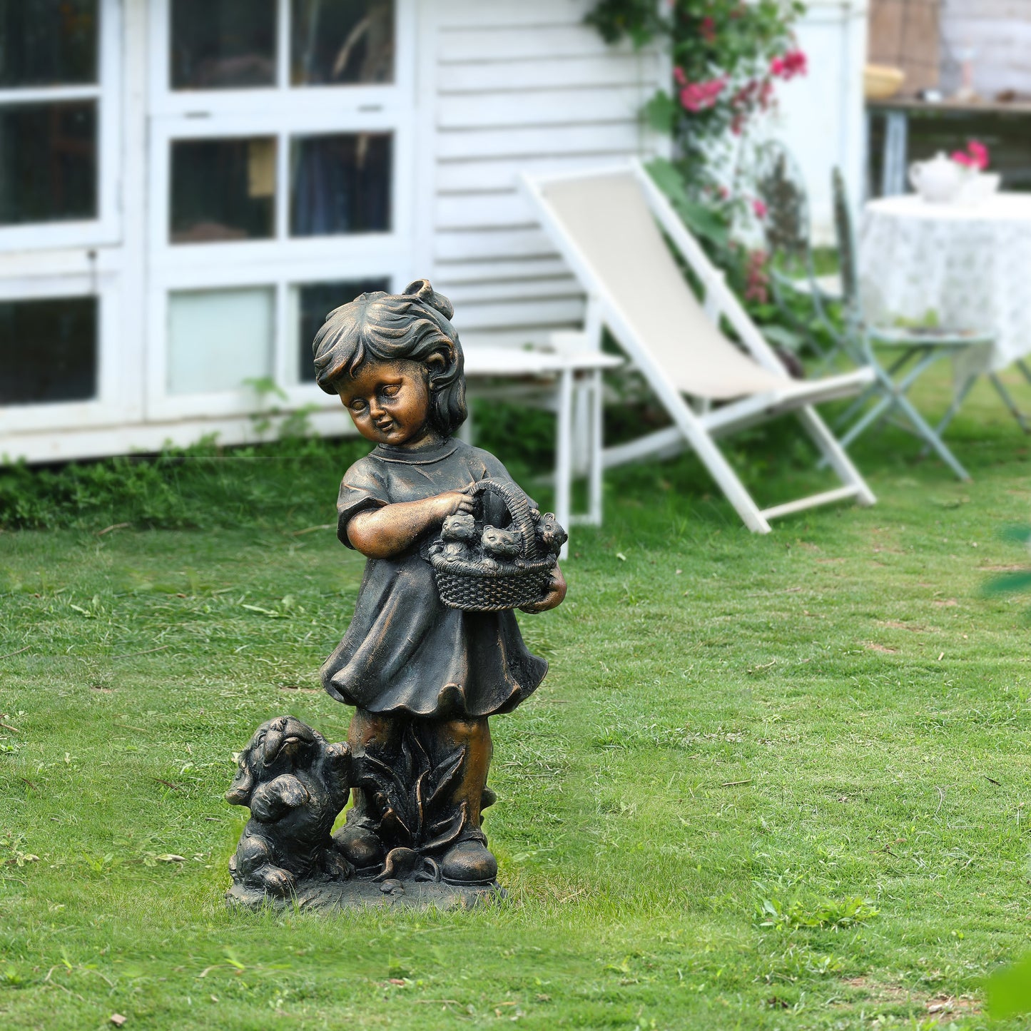 Storybook Girl with Pets Garden MgO Statue