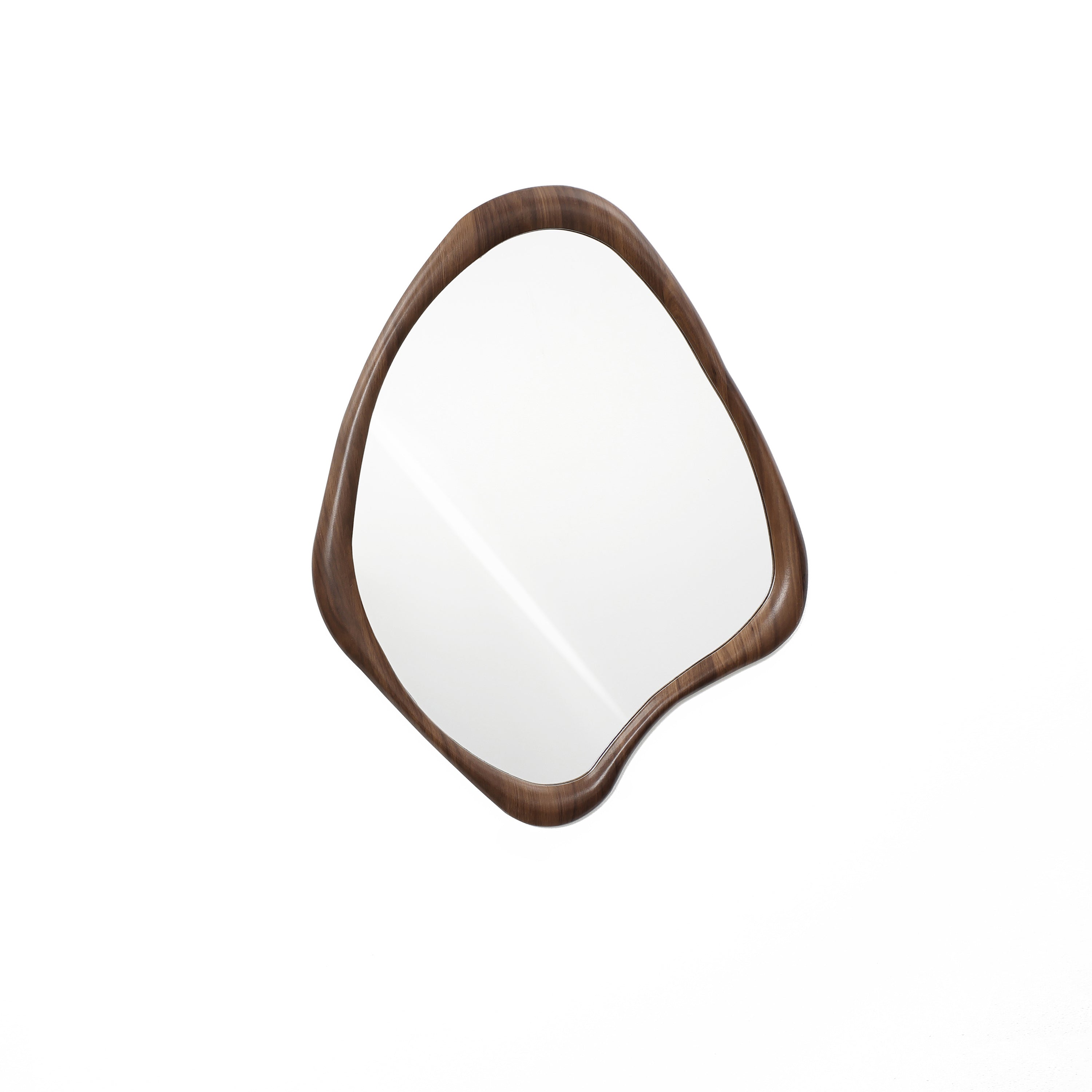 Walnut Wood Framed Irregular Shaped Decorative Mirror