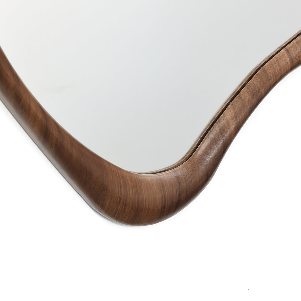 Walnut Wood Framed Irregular Shaped Decorative Mirror