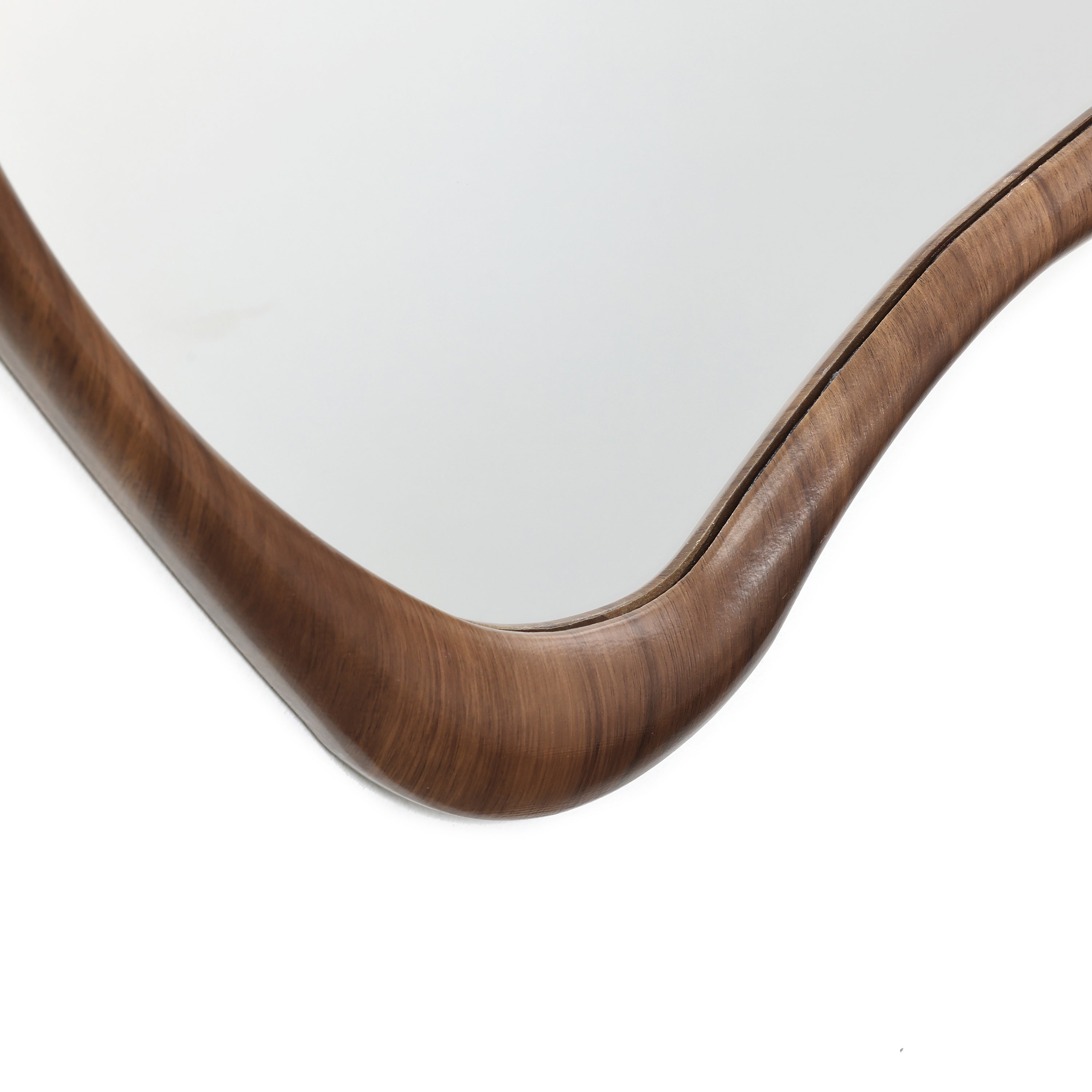 Walnut Wood Framed Irregular Shaped Decorative Mirror