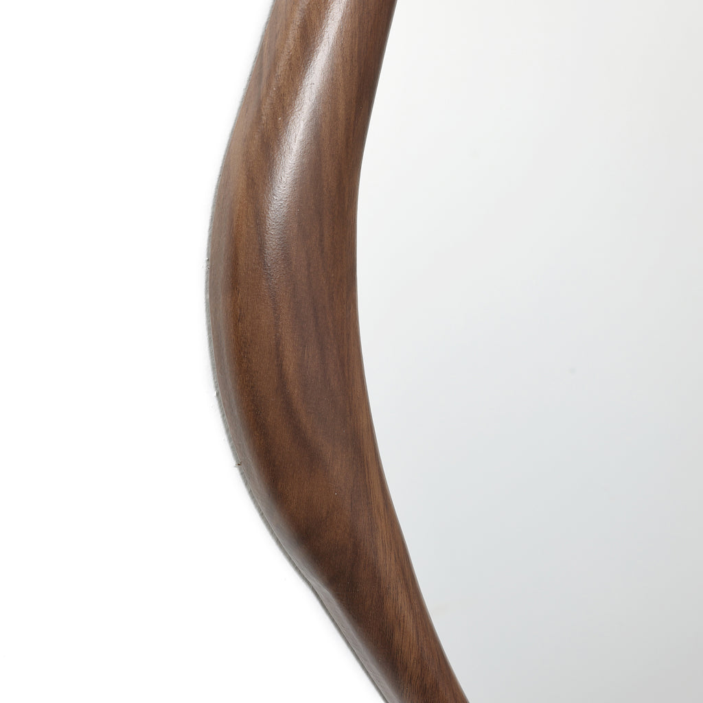 Walnut Wood Framed Irregular Shaped Decorative Mirror