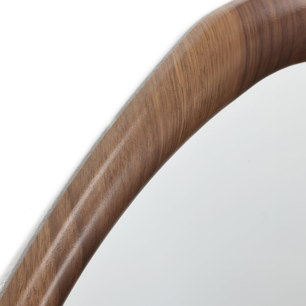 Walnut Wood Framed Irregular Shaped Decorative Mirror