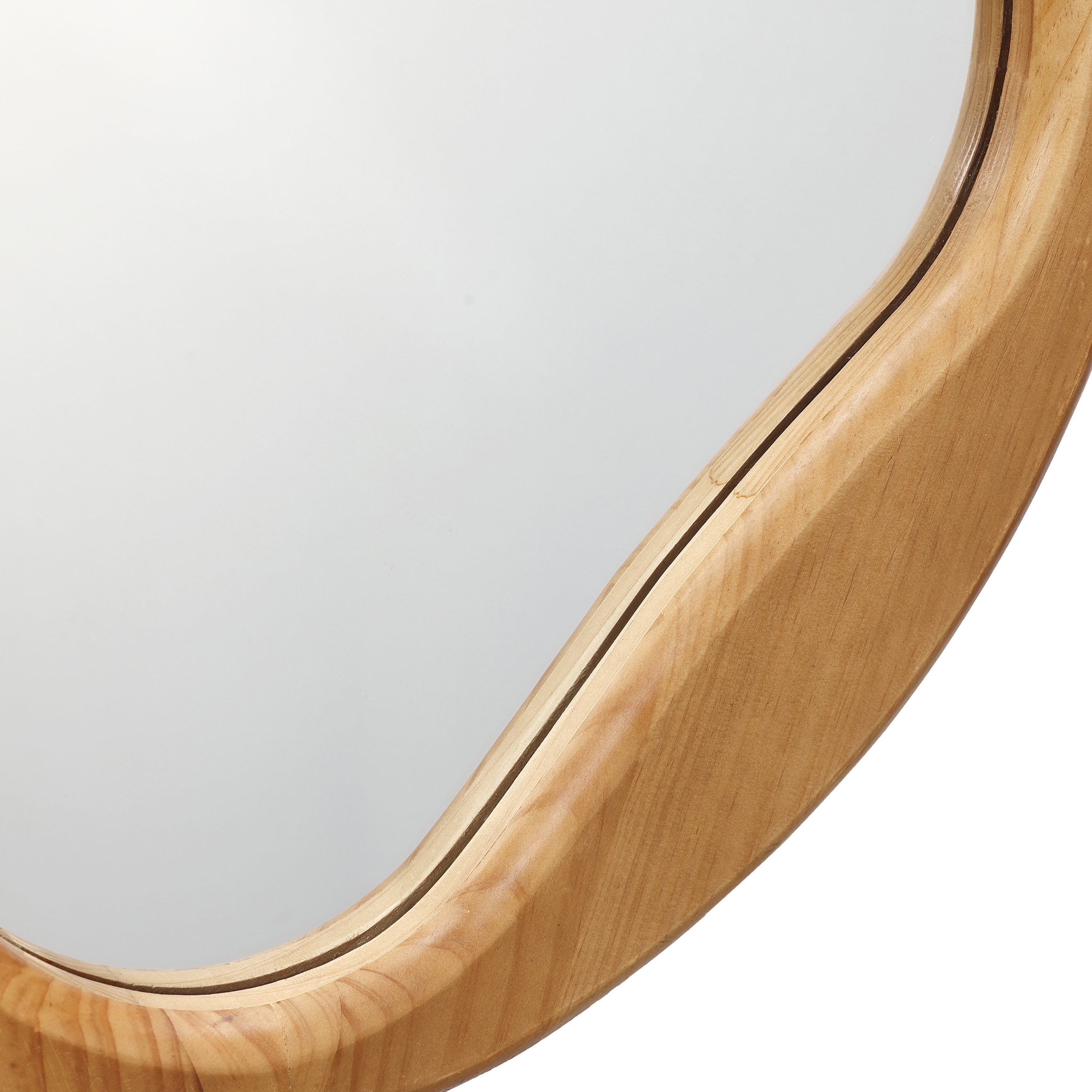 Natural Pine Wood Frame Irregular Asymmetrical Wall Mirror