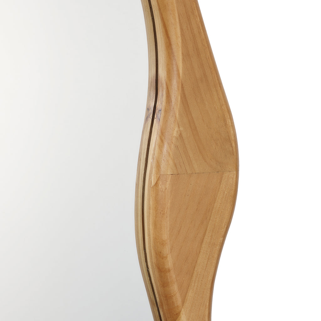 Natural Pine Wood Frame Irregular Asymmetrical Wall Mirror