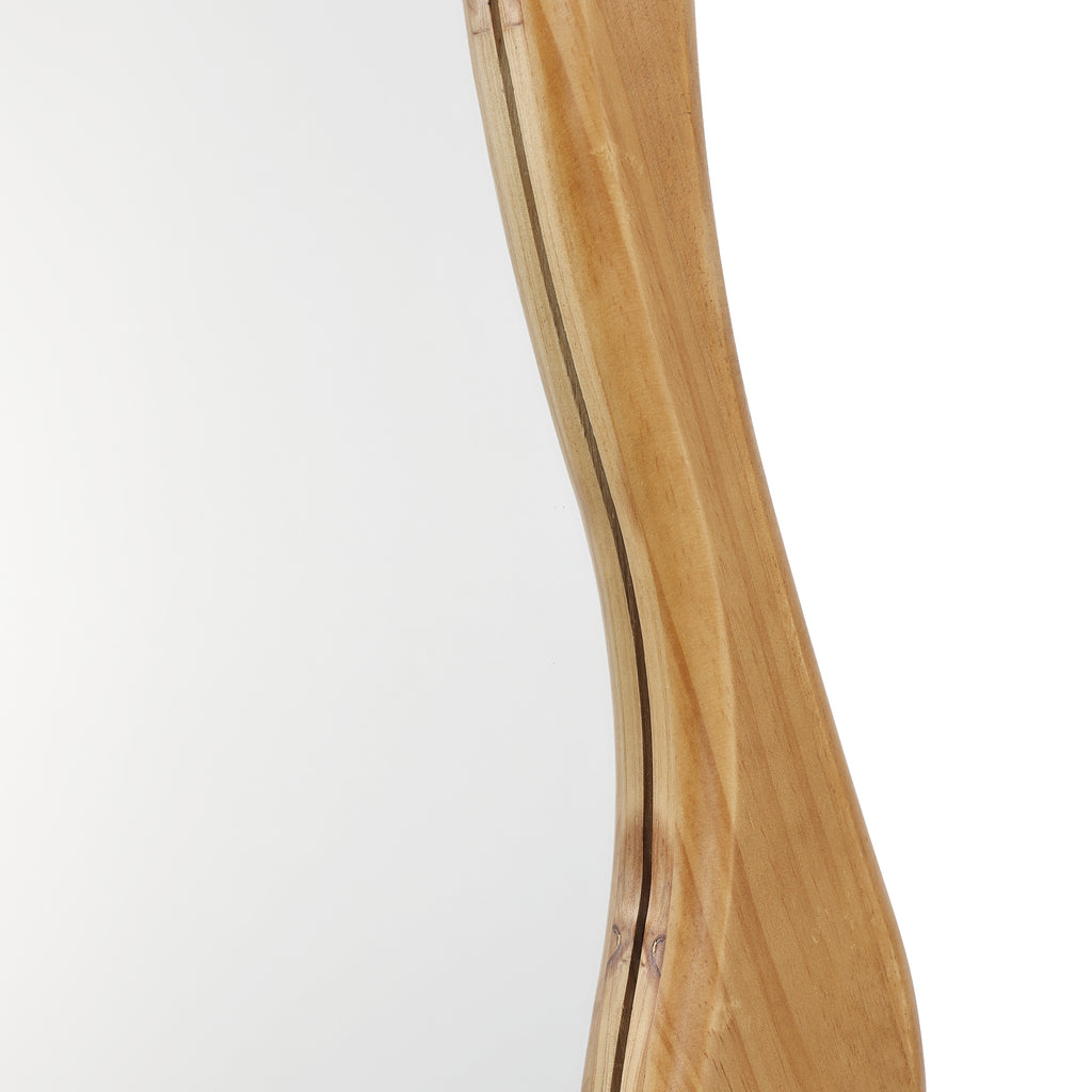 Natural Pine Wood Frame Irregular Asymmetrical Wall Mirror
