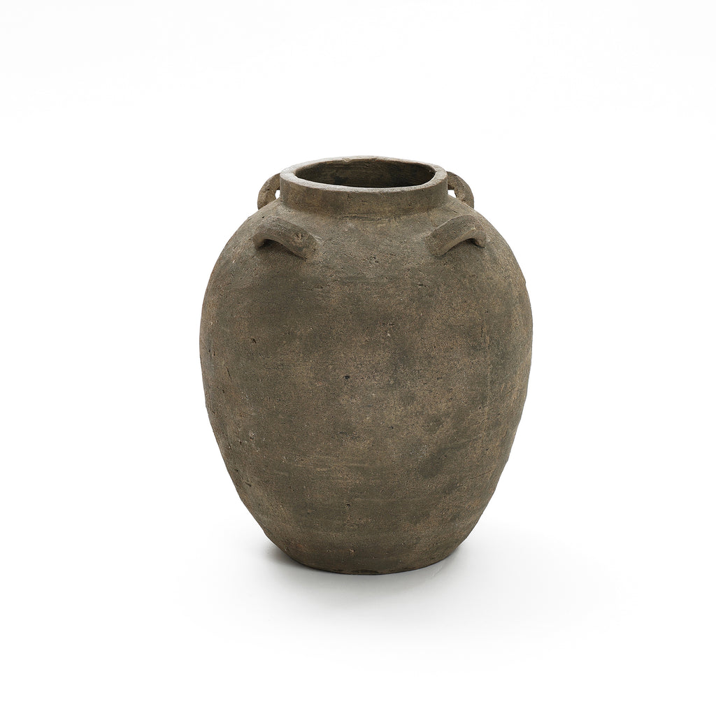 Rustic Brown Terracotta Cauldron 15.4-Inch Tall Vase