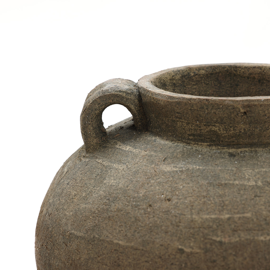 Rustic Brown Terracotta Cauldron 14.6-Inch Tall Vase