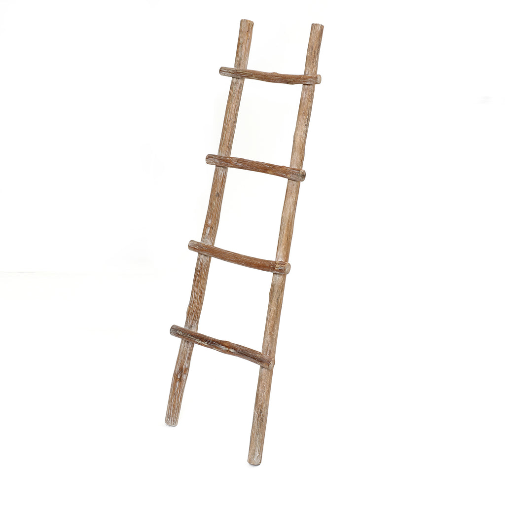 Solid Wood Natural 4-Rung 59-Inch Tall Blanket Ladder