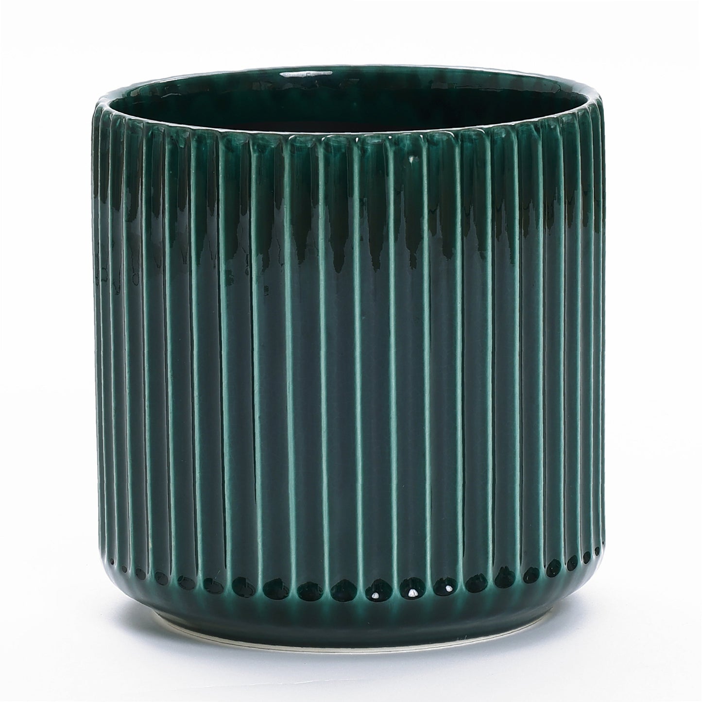 Grove Round Fluted Ceramic Planter, Jade Green, 14"
