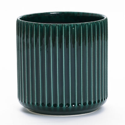 Grove Round Fluted Ceramic Planter, Jade Green, 14"