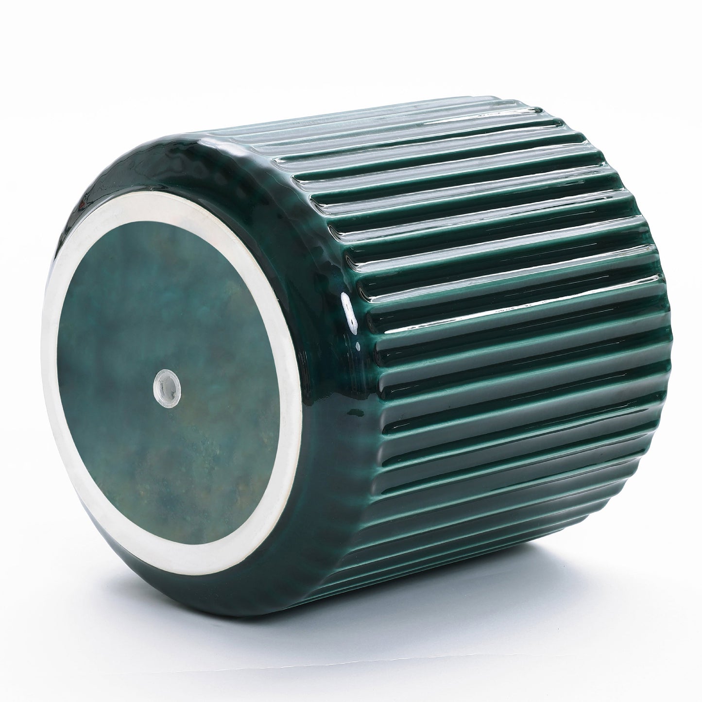 Grove Round Fluted Ceramic Planter, Jade Green, 14"