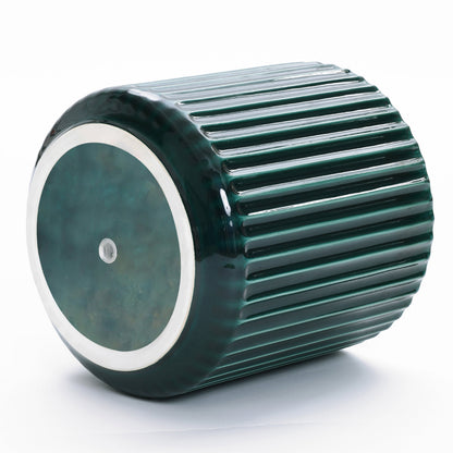 Grove Round Fluted Ceramic Planter, Jade Green, 14"