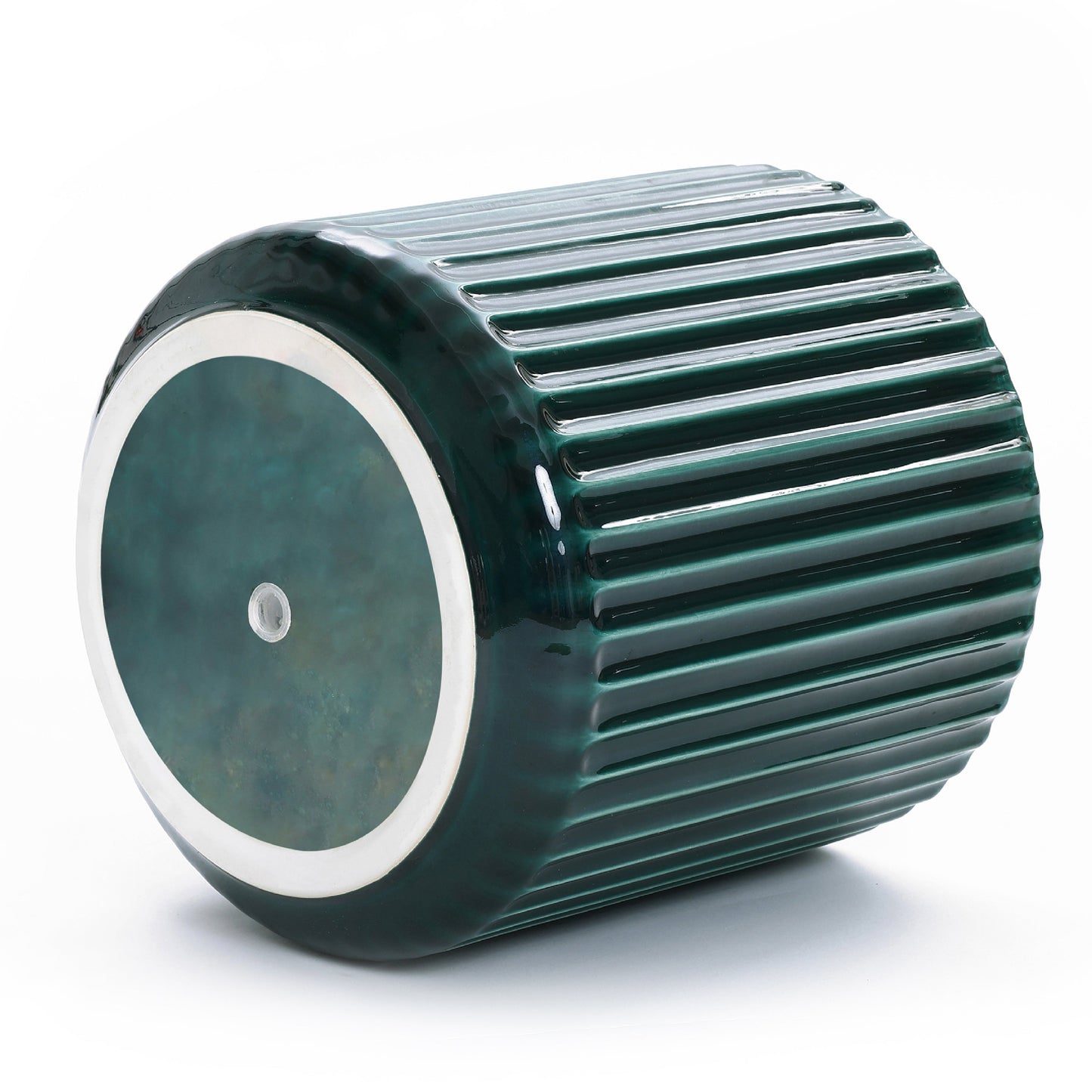 Grove Round Fluted Ceramic Planter, Jade Green, 11.5"