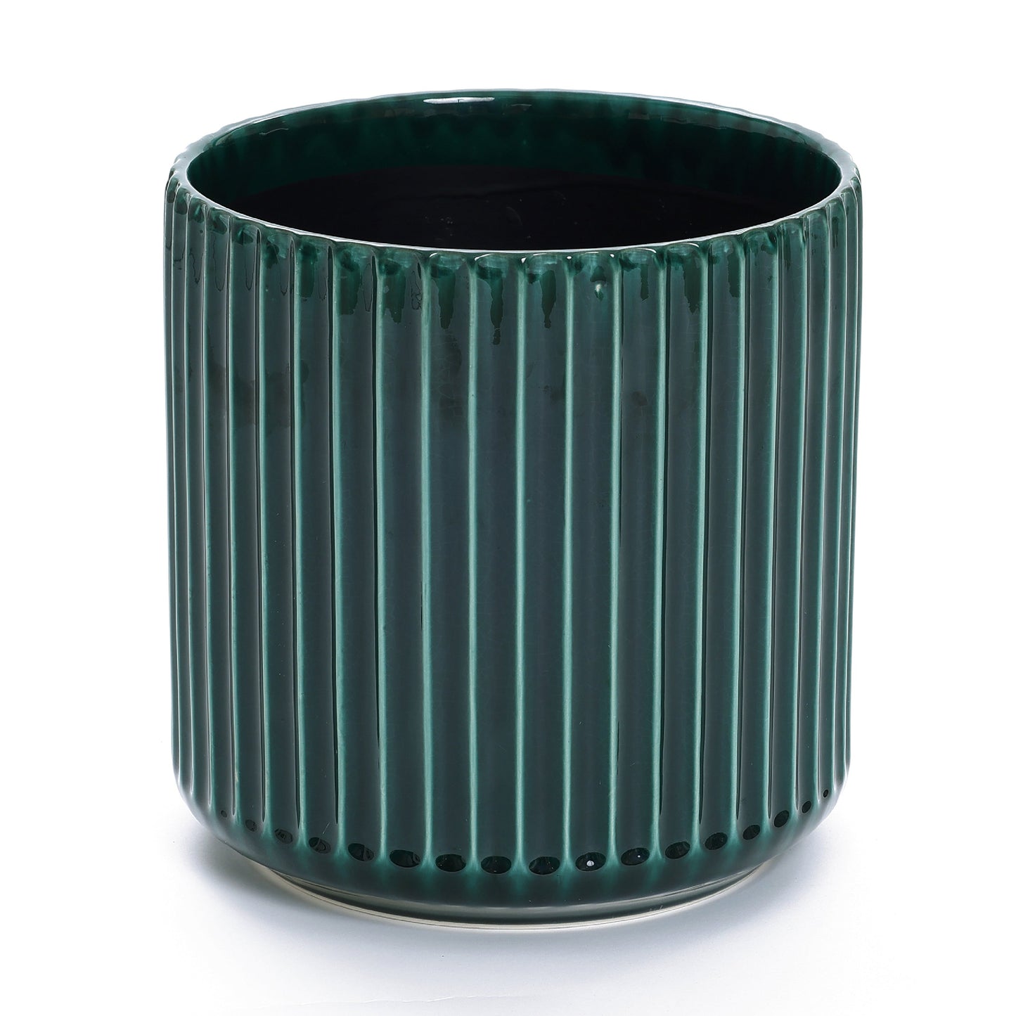 Grove Round Fluted Ceramic Planter, Jade Green, 14"