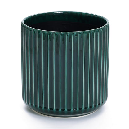 Grove Round Fluted Ceramic Planter, Jade Green, 14"