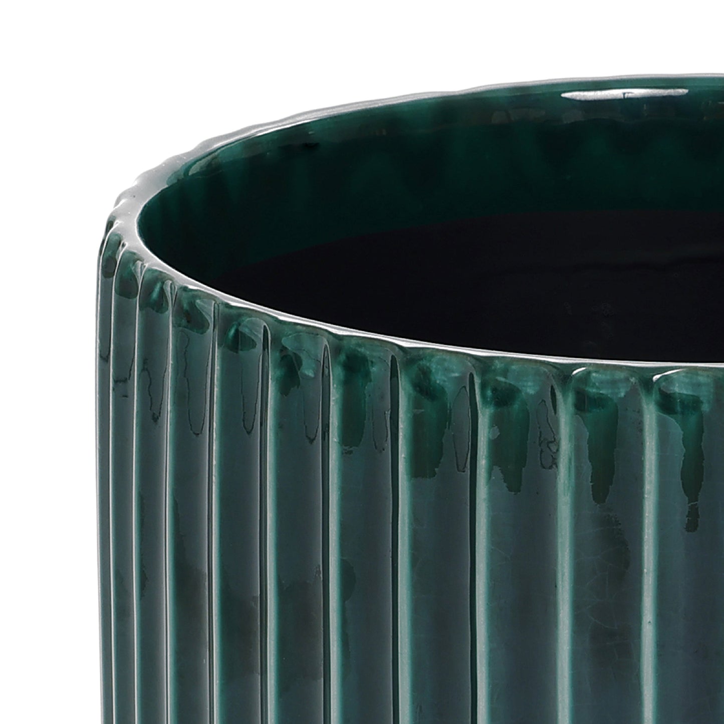 Grove Round Fluted Ceramic Planter, Jade Green, 14"