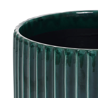 Grove Round Fluted Ceramic Planter, Jade Green, 14"