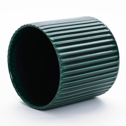 Grove Round Fluted Ceramic Planter, Jade Green, 14"