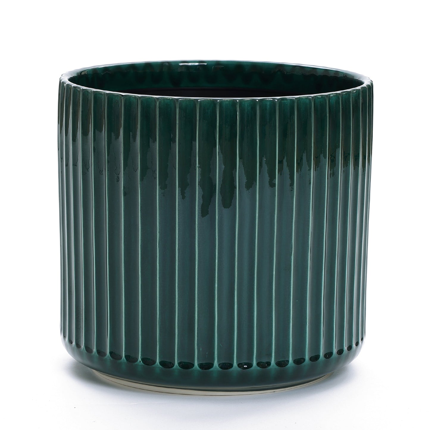 Grove Round Fluted Ceramic Planter, Jade Green, 11.5"