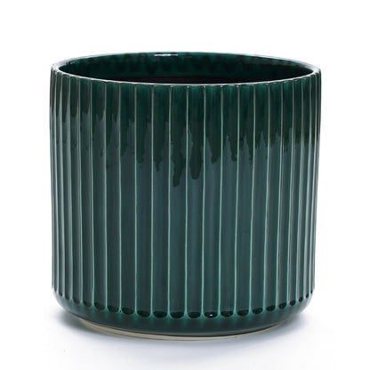 Grove Round Fluted Ceramic Planter, Jade Green, 11.5"