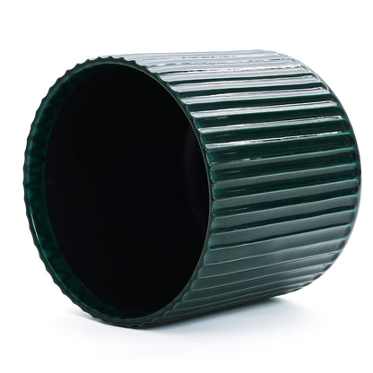 Grove Round Fluted Ceramic Planter, Jade Green, 11.5"