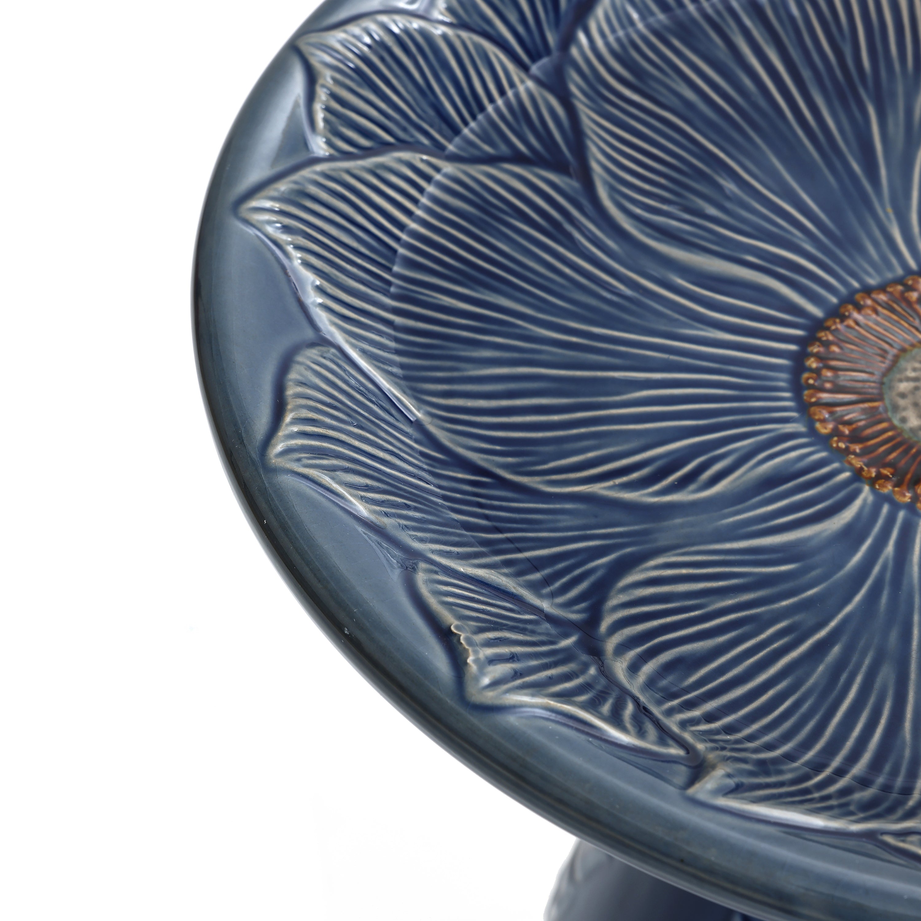 Blue Petals and Vines 22-Inch Tall Ceramic Birdbath