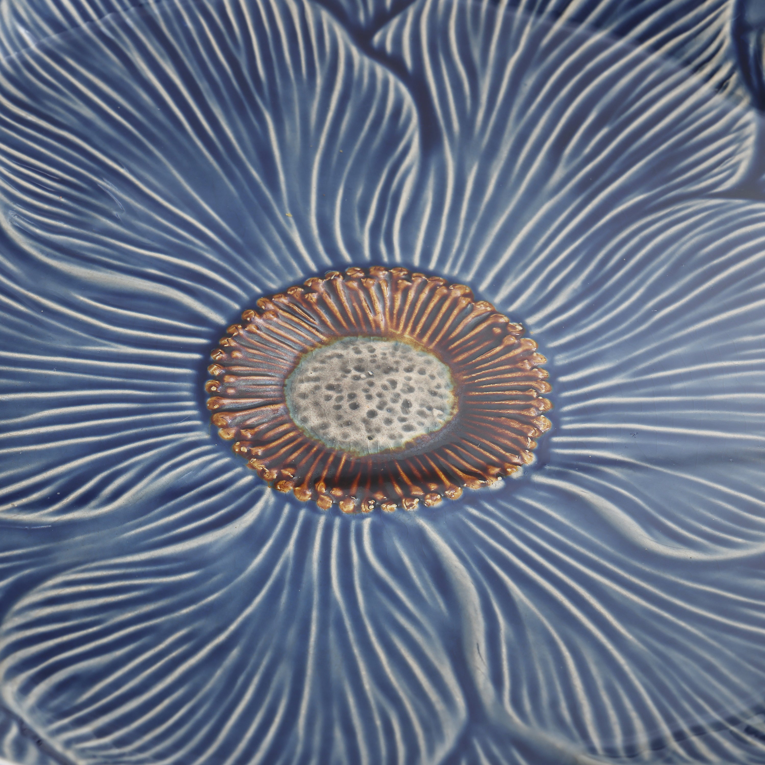 Blue Petals and Vines 22-Inch Tall Ceramic Birdbath