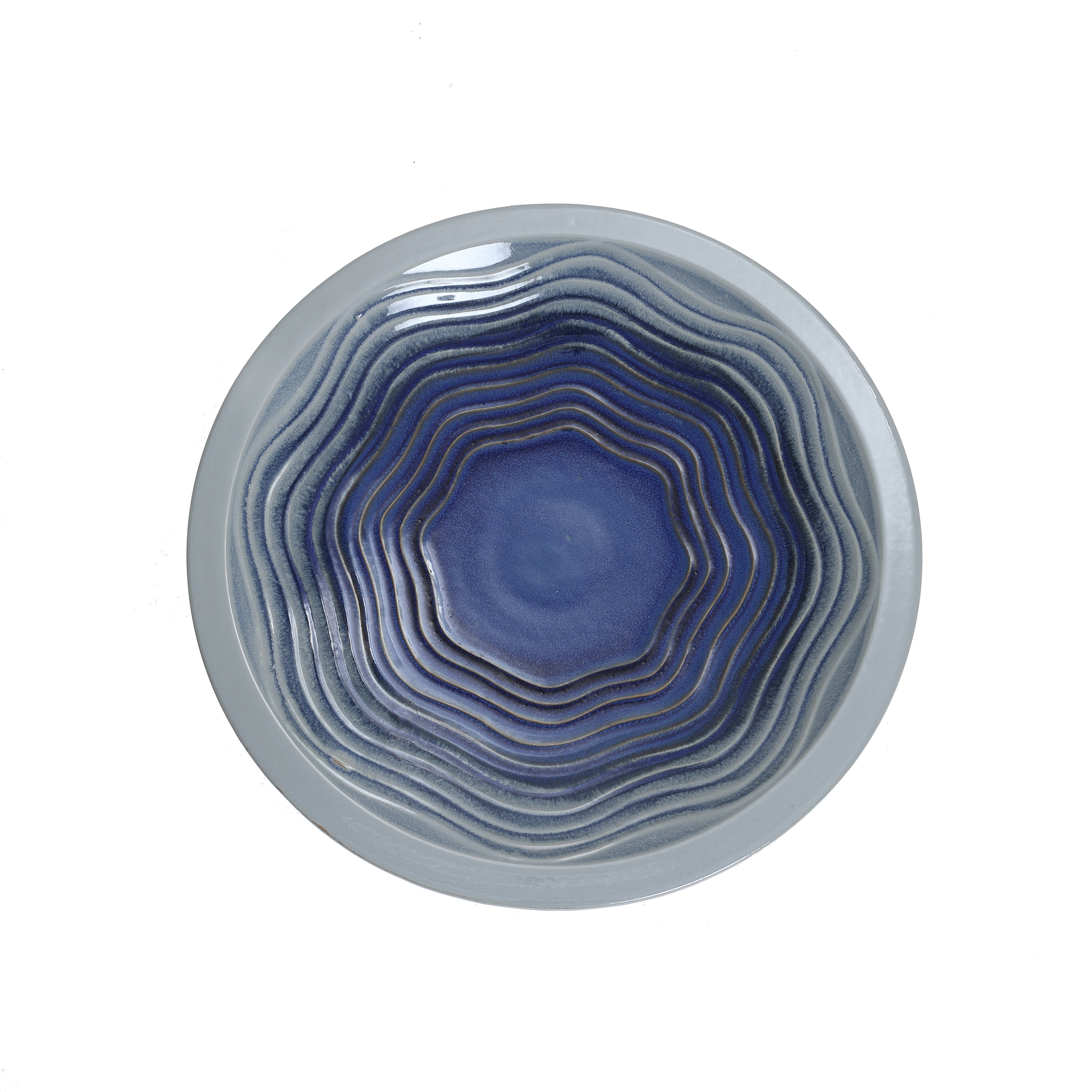 Blue Waves 18-Inch Tall Ceramic Birdbath