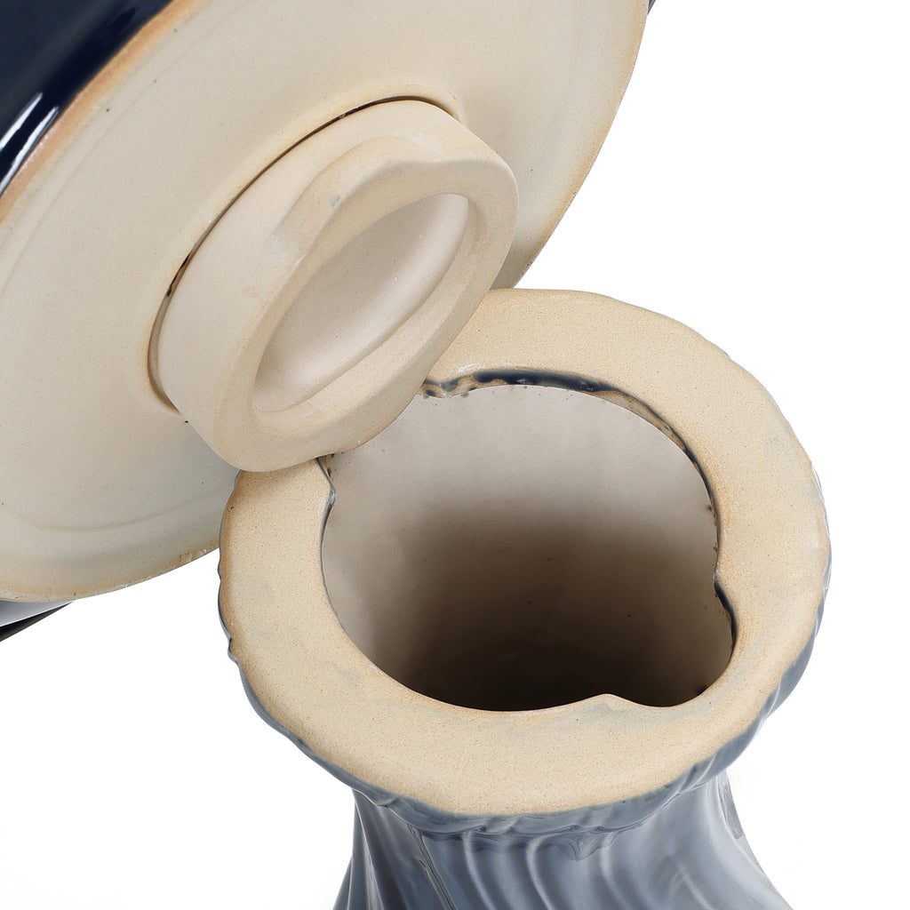 Blue Leaves and Swirl 22-Inch Tall Ceramic Birdbath